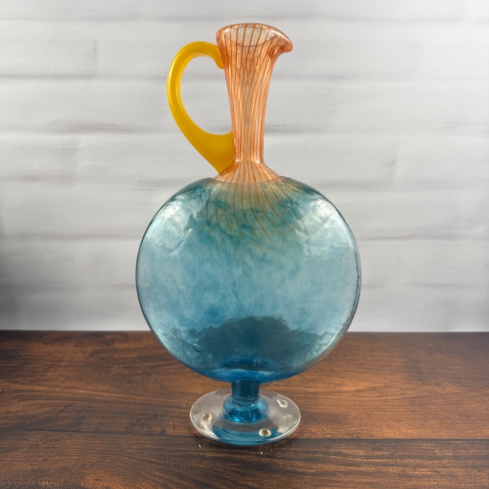 Kosta Boda Kjell Engman Bon Bon 89066 Blue Orange Art Glass Pitcher Sweden
